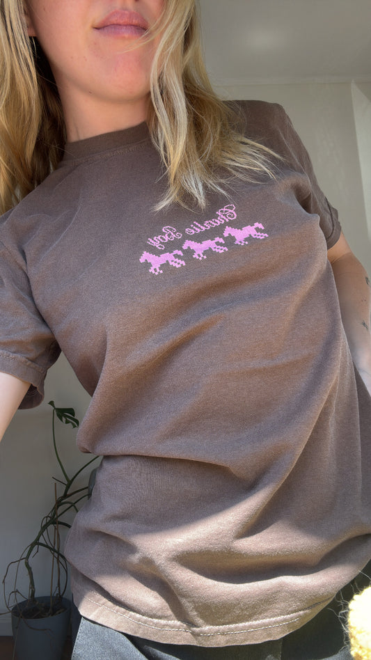 Pink Horsies Brown Graphic Tee
