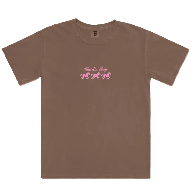 Pink Horsies Brown Graphic Tee