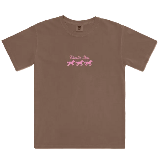 Pink Horsies Brown Graphic Tee